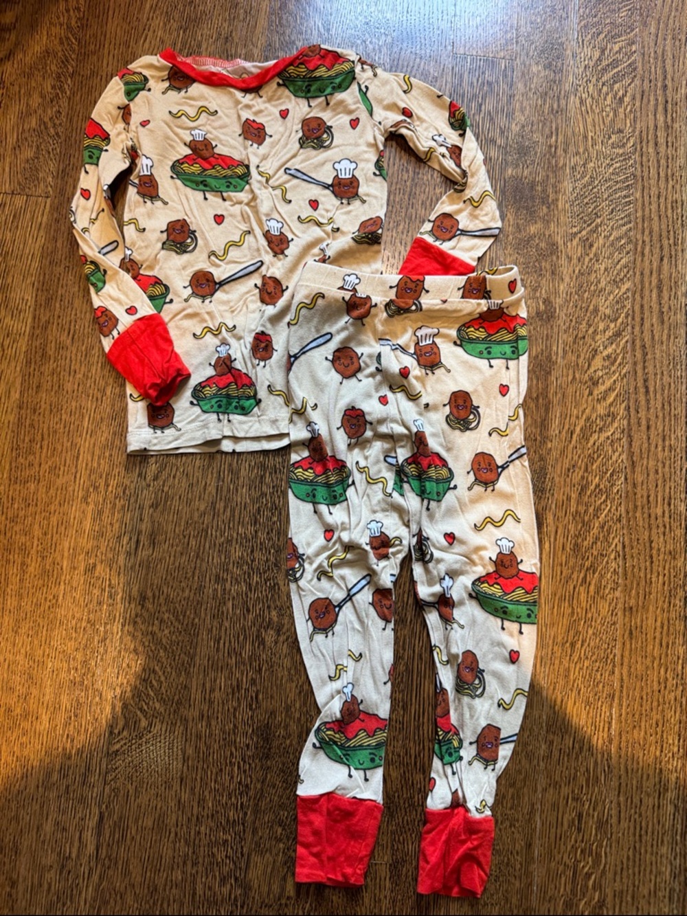 Kids Red Accent Novelty Pasta Print Pajama Set